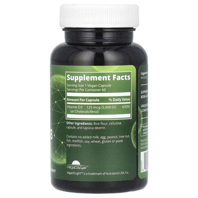 MRM, Веганский витамин D3, 5000 МЕ, 60 веганских капсул