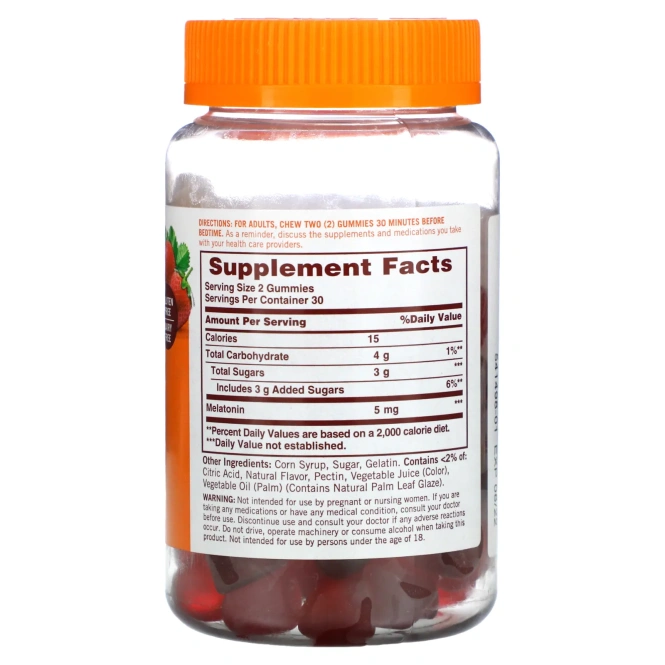 Sundown Naturals, Жевательные таблетки с мелатонином, со вкусом клубники, 5 мг, 60 жевательных таблеток
