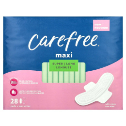 Carefree, Maxi, супердлинные подушечки, с крылышками, 28 штук