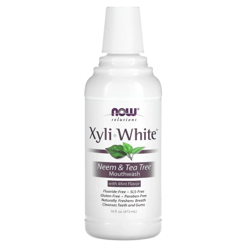 NOW Foods, Solutions, жидкость для полоскания рта Xyli-White, без фтора, нима и чайного дерева со вкусом мяты, 473 мл (16 жидк. унц.)