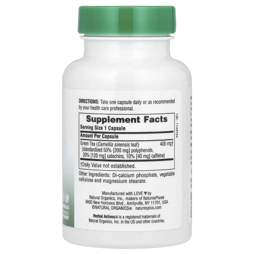 NaturesPlus, Herbal Actives, зеленый чай, 400 мг, 60 капсул