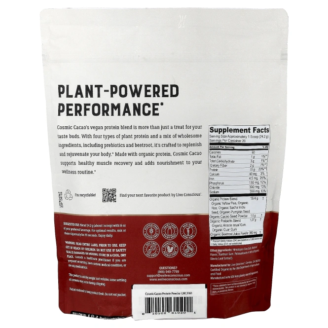 Live Conscious, Vegan Protein, Cosmic Cacao, 484 г (1,07 фунта)