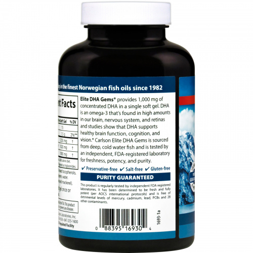 Carlson Labs, Элитные жемчужины докозагексаеновой кислоты, 1 000 мг, 120 мягких капсул