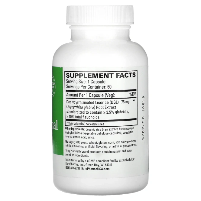 EuroPharma, Terry Naturally, Усовершенствованный глицирризинат корня солодки, 60 капсул