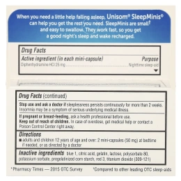 Unisom, SleepMinis, средство для спокойного сна, 25 мг, 60 мини-капсул