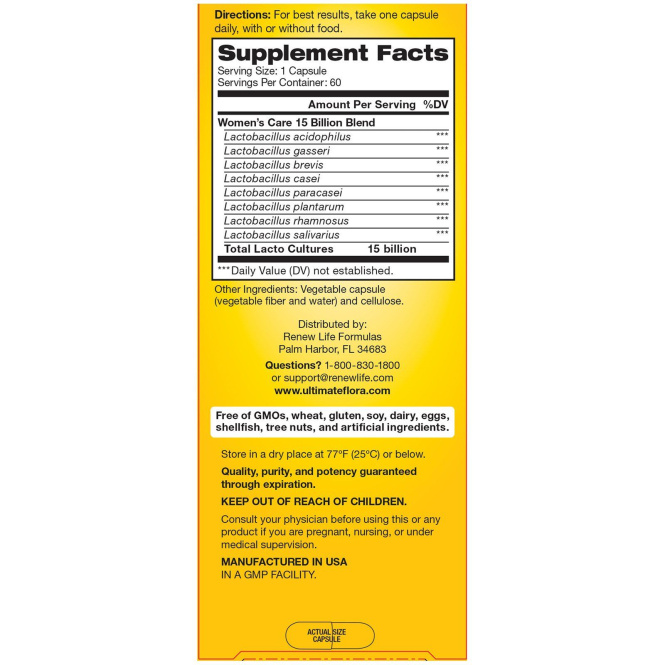 Renew Life, Ultimate Flora Probiotic, пробиотики для женщин с 15 млрд живых культур, 60 растительных капсул
