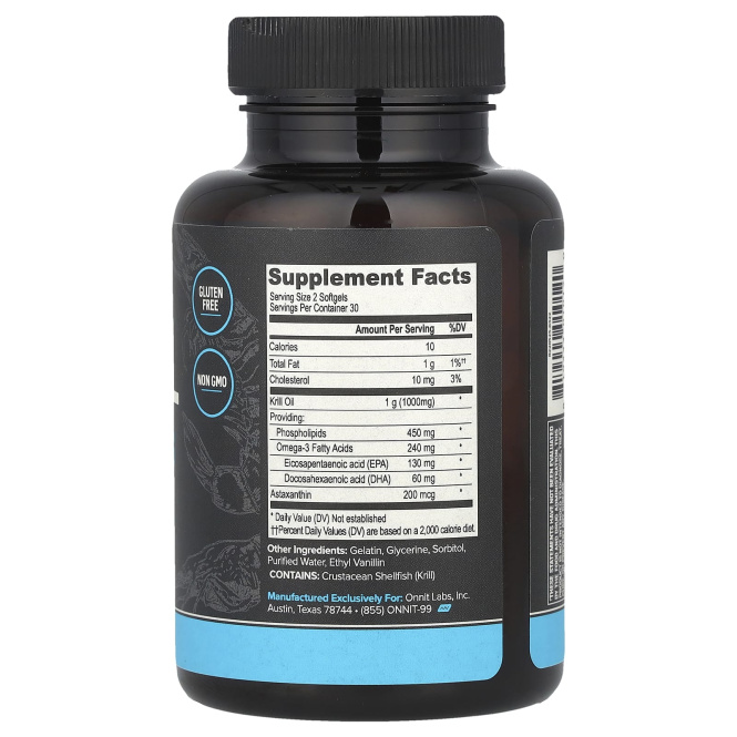 Onnit, масло криля, незаменимые жирные кислоты, 60 мягких капсул