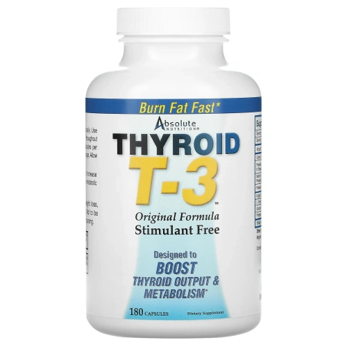 Absolute Nutrition, Щитовидная железа T-3, оригинальная формула, 180 капсул