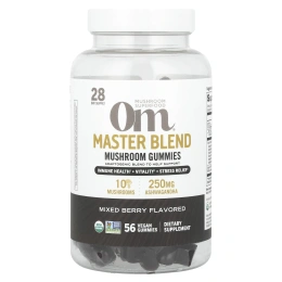 Om Mushrooms, Master Blend, жевательные таблетки с грибами, со вкусом ягодного ассорти, 56 веганских жевательных таблеток
