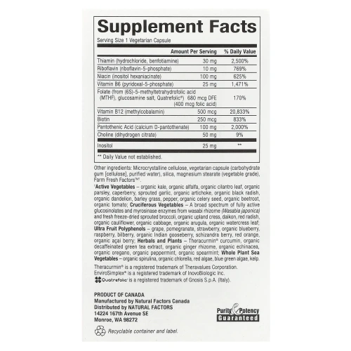 Natural Factors, BioCoenzymated, Активный комплекс витаминов группы B, 60 вегетарианских капсул