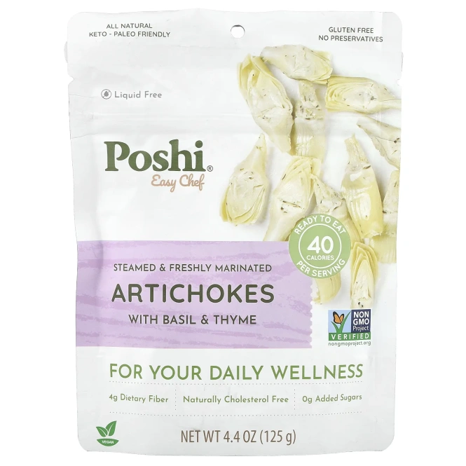 Poshi, Easy Chef, артишоки с базиликом и чабрецом, 125 г (4,4 унции)