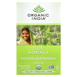 Organic India, чай тулси и моринги, без кофеина, 18 пакетиков для заваривания, 36 г (1,27 унции)