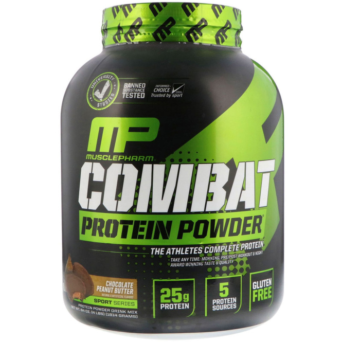 MusclePharm, Белковый порошок Combat Protein Powder, со вкусом шоколада и арахисового масла, 4 ф. (1814 г)