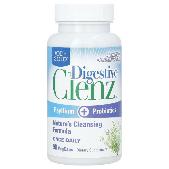 BodyGold, Digestive Clenz, пищеварительная добавка, 90 растительных капсул