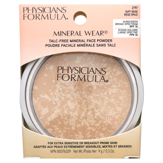 Physicians Formula, Mineral Wear, Минеральная пудра для лица, SPF 16, Buff Beige 2797, 0,3 унции (9 г)