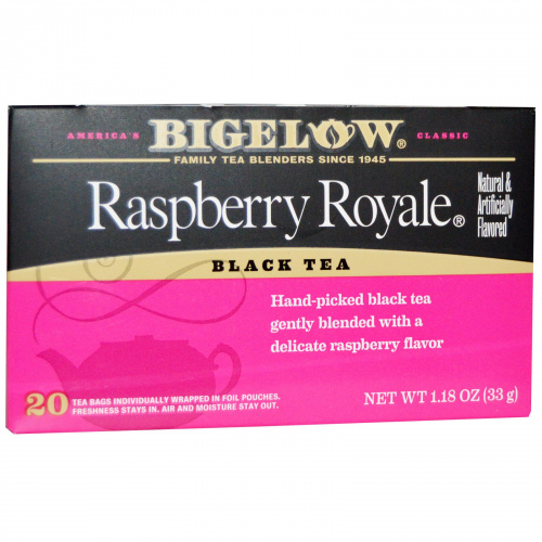 Bigelow, Черный чай, малина Royale, 20 пакетиков, 1,18 унции (33 г)