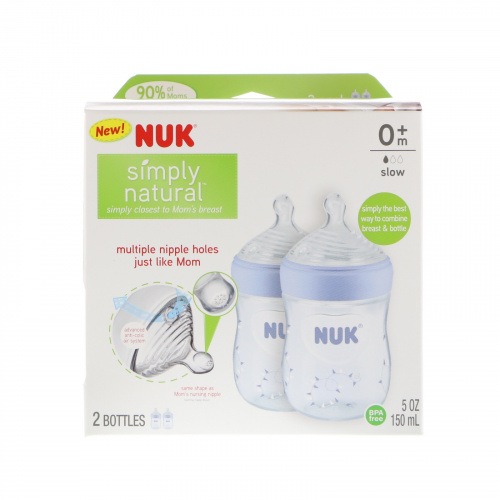 NUK, Simply Natural, Bottles, Boy, 0+ Months, Slow , 2 Pack, 5 oz (150 ml) Each