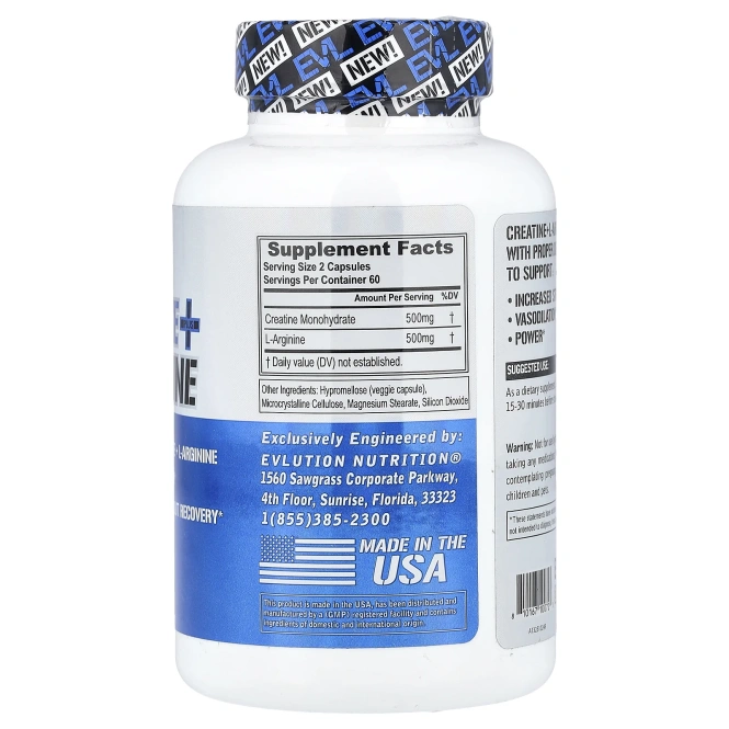 EVLution Nutrition, креатин с L-аргинином, 120 растительных капсул