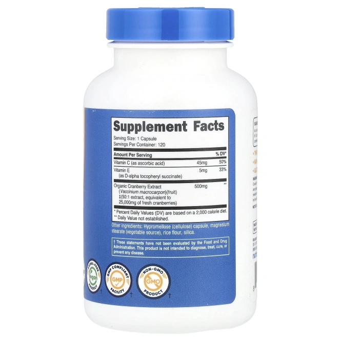 Nutricost, Клюква с витаминами C и E, 120 капсул