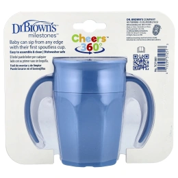 Dr. Brown's, Milestones ™, Cheers360 ™, переходная чашка без носика, от 6 месяцев, синий цвет, 200 мл (7 унций)