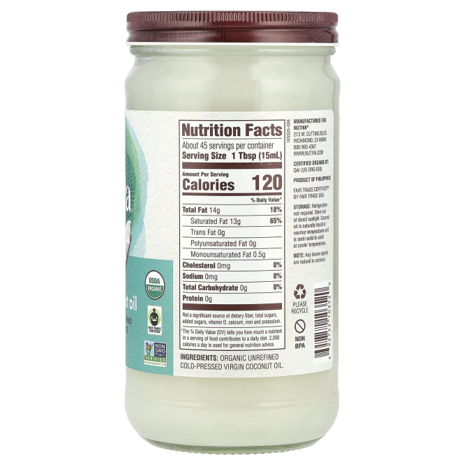 Nutiva, Органическое кокосовое масло, Virgin, 23 жидкие унции (680 мл)
