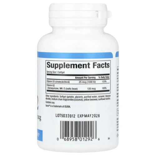 Natural Factors, Витамин D3 и K2, 60 гелевых капсул