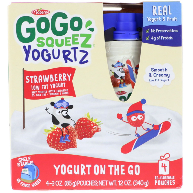 GoGo SqueeZ, YogurtZ, клубника, 4 пакетика по 3 унц. (85 г)