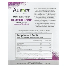 Aurora Nutrascience, Nano-Liposomal, глутатион, смесь для приготовления липосомальных напитков, 750 мг, 30 пакетиков по 9 г (0,32 унции)