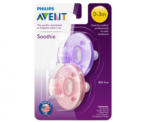 Philips Avent, Пустышка, Розовая/фиолетовая, 0-3 месяца, Упаковка из 2 штук