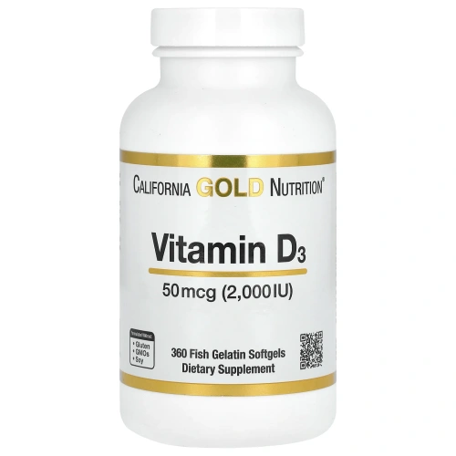 California Gold Nutrition, Витамин D3, 50 мкг, 2000 МЕ, 360 мягких капсул с оболочкой из рыбьего желатина