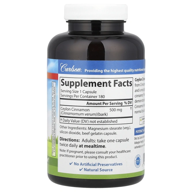 Carlson Labs, Цейлонская корица, 180 капсул