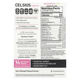 Celsius, Live Fit, драконий фрукт и лайм, 14 пакетиков по 5,74 г (0,2 унции)