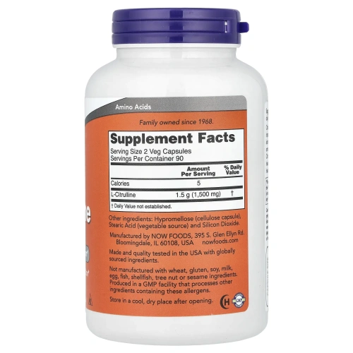 Now Foods, L-цитрулин, 750 мг, 180 капсул в растительной оболочке