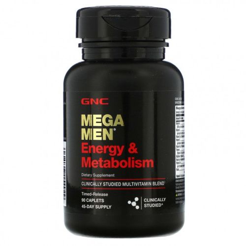 GNC Mega Men, Energy & Metabolism, Clinically Studied Multivitamin, 90 Time-Release Caplets