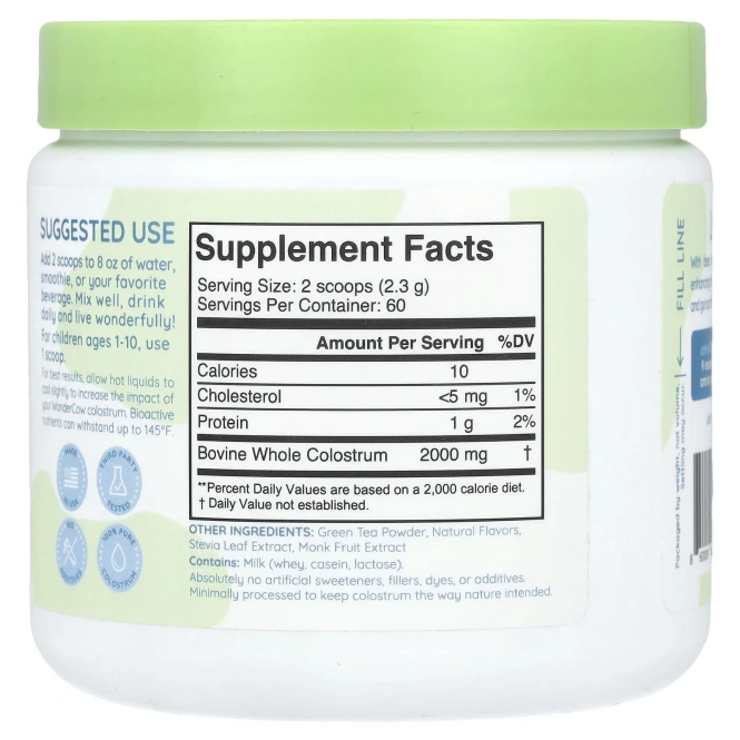 Wondercow, Молозиво, матча, 140 г (4,9 унции)