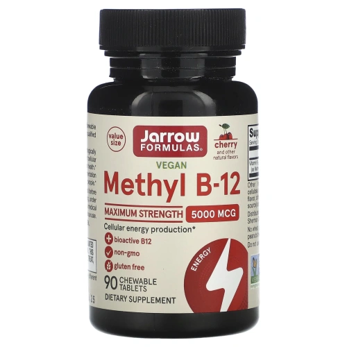 Jarrow Formulas, Метил B-12, вишня, 5000 мкг, 90 жевательных таблеток