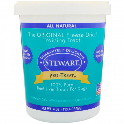 Stewart, Pro-Treat, высушенное сублимацией лакомство для собак, говяжья печень, 4 унц. (113,4 г)