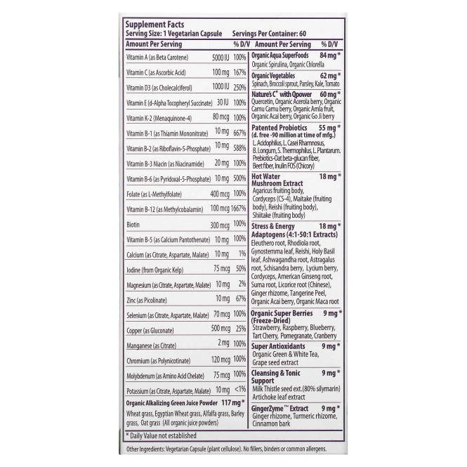 Paradise Herbs, Энергия ORAC, Earth's Blend, ежедневный сверхпитательный мультивитамин, 60 капсул на растительной основе