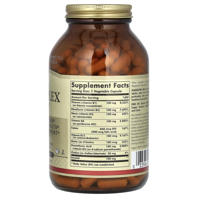 Solgar, B-комплекс "100", 250 растительных капсул