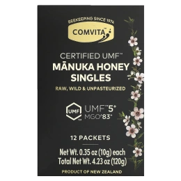 Comvita, Manuka Honey Singles, UMF 5+, MGO 83+, 12 пакетиков по 10 г (0,35 унции)