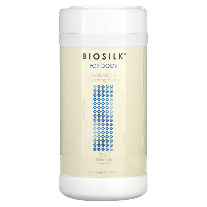 Biosilk, Silk Therapy, увлажняющие и очищающие салфетки для собак, 50 шт.