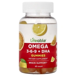 Lifeable, омега 3-6-9 и ДГК, со вкусом апельсина и лимона, 60 жевательных таблеток