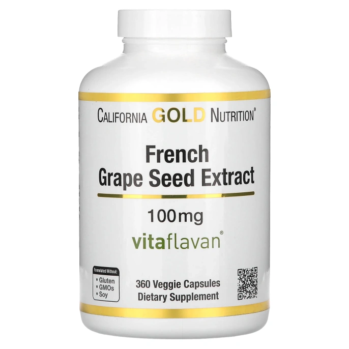 California Gold Nutrition, VitaFlavan, экстракт косточек французского винограда, полифенольный антиоксидант, 100 мг, 360 вегетарианских капсул