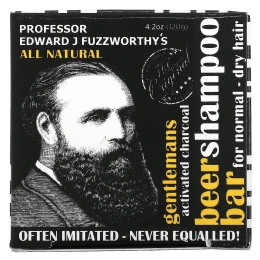 Professor Fuzzworthy's, Gentlemans Beer Shampoo Bar, твердый шампунь с пивом для мужчин, для нормальных и сухих волос, активированный уголь, мята и розмарин, 120 г (4,2 унции)