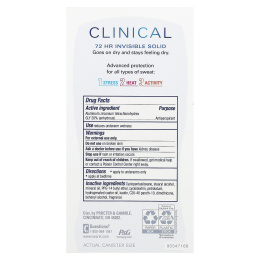 Secret, Clinical 72 HR, невидимый твердый дезодорант, для свободной и чувствительной кожи, 45 г (1,6 унции)