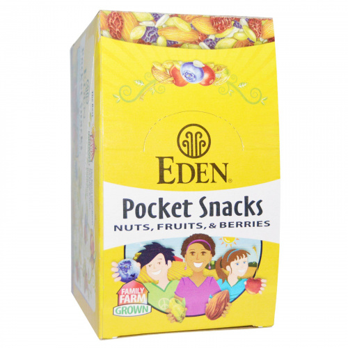 Eden Foods, Organic, Pocket snacks, тыквенные семечки, сухие жареные, 12 пакетиков, 1 унция (28,3 г) каждый
