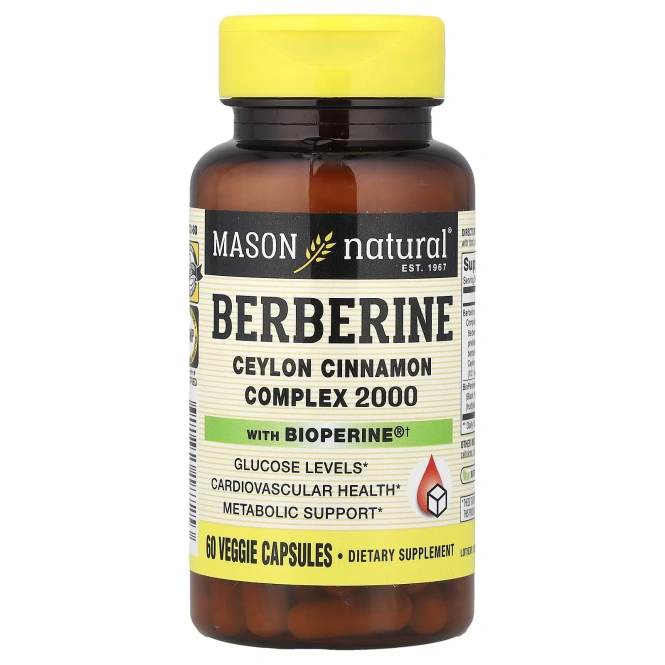 Mason Natural, берберин с BioPerine®, 60 растительных капсул