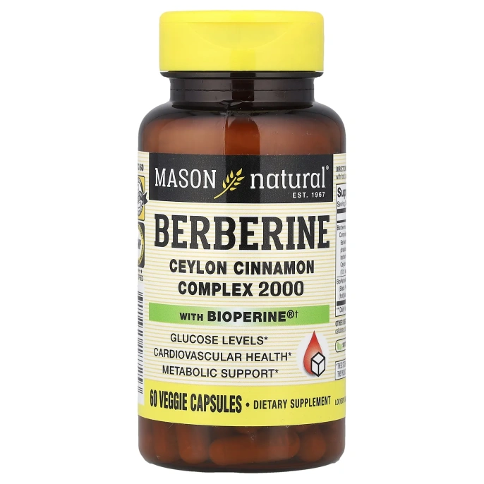 Mason Natural, берберин с BioPerine®, 60 растительных капсул