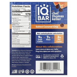 IQBAR, растительный протеиновый батончик, кусочки соленой карамели с обжаренными орехами макадамия, 12 батончиков по 45 г (1,6 унции)