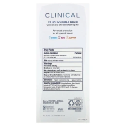 Secret, Clinical 72 HR, невидимый твердый дезодорант, полное очищение, 73 г (2,6 унции)